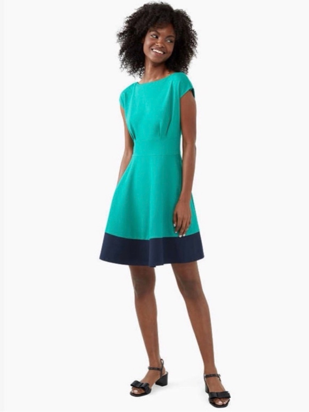 Kate Spade Fiorella Ponte Fit & Flare Dress Green Navy Size Large